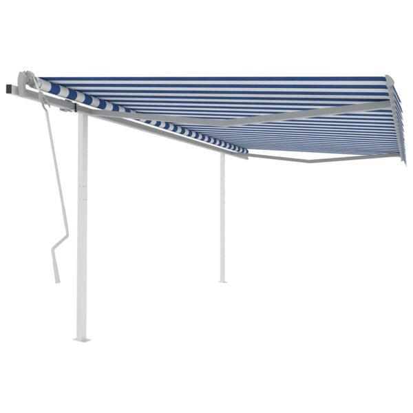 vidaXL Auvent manuel rétractable avec poteaux 4x3 5 m Bleu et blanc