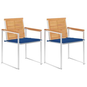 vidaXL Chaises de jardin avec coussins lot de 2 Teck solide et acier