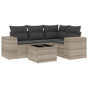 vidaXL Salon de jardin 5 Pièces avec coussins gris clair résine tressée