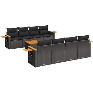 vidaXL Salon de jardin 9 Pièces avec coussins noir résine tressée