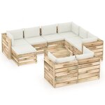 vidaXL Salon de jardin 10 Pièces avec coussins vert bois imprégné