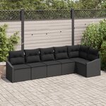 vidaXL Ensemble de salle à manger de jardin de 6 pièces avec coussins en poly rotin noir