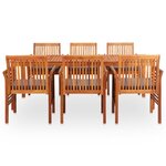 vidaXL Mobilier à dîner d'extérieur 7 Pièces et coussins Acacia solide