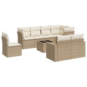vidaXL Salon de jardin avec coussins 9 Pièces beige résine tressée