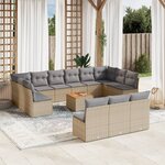 vidaXL Salon de jardin et coussins 14 Pièces mélange beige résine tressée