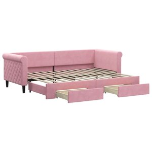 vidaXL Lit de jour avec gigogne et tiroirs rose 80x200 cm velours