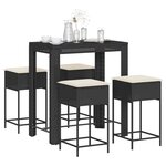 vidaXL Ensemble de bar de jardin 5 Pièces avec coussins noir poly rotin