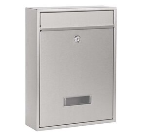Boîte aux lettres murale verrouillable grise – 260x90x350 mm acier inox fente 220x25 mm + porte-nom