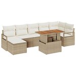 Ensemble canapé jardin 8 pièces avec coussins beige en poly rattan acacia