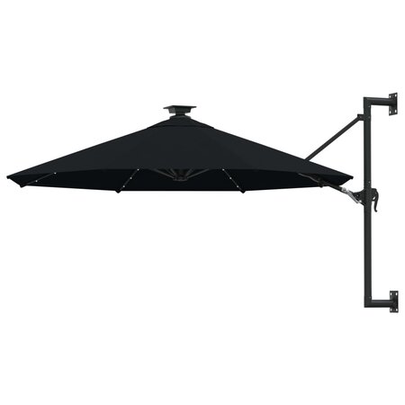 vidaXL Parasol mural avec mât métallique et LED 300 cm Noir