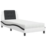 vidaXL Lit avec matelas blanc et noir 90x200 cm similicuir