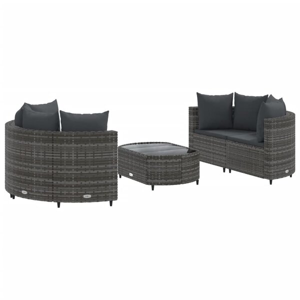 vidaXL Salon de jardin 5 Pièces avec coussins gris résine tressée