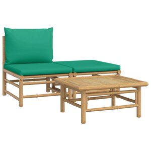 vidaXL Salon de jardin 3 Pièces avec coussins vert bambou