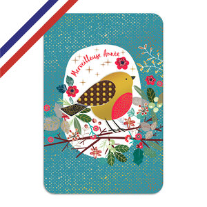 Carte double merveilleuse année rouge gorge