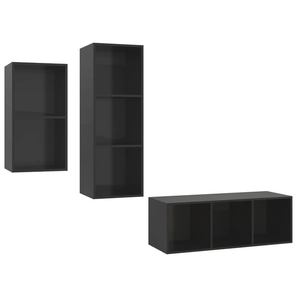 vidaXL Ensemble de meubles TV 3 Pièces Noir brillant Bois d'ingénierie