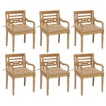 vidaXL Chaises Batavia avec coussins 6 Pièces Bois de teck solide