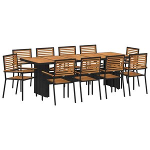 vidaXL Ensemble de salle à manger pour jardin 11 Pièces Noir polyrotin