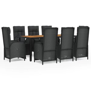 vidaXL Mobilier à dîner de jardin 9Pièces et coussins noir résine tressée