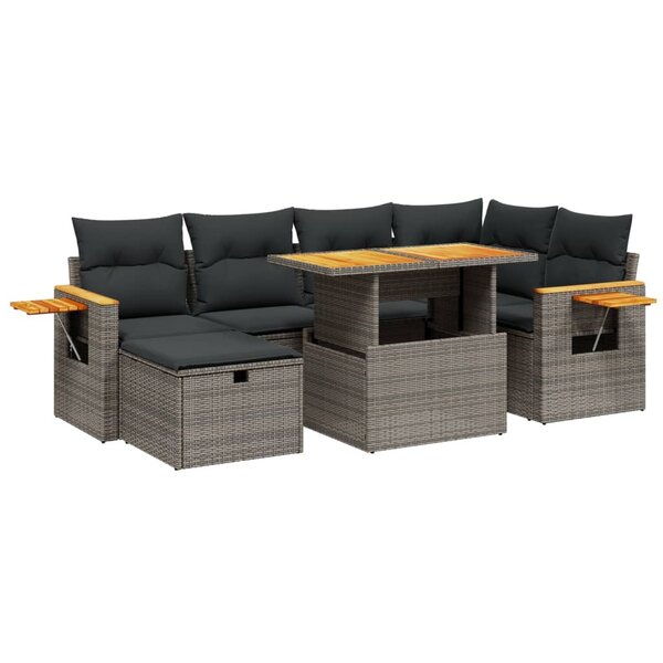 vidaXL Salon de jardin avec coussins 7 Pièces gris résine tressée