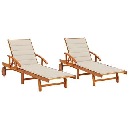 vidaXL Chaises longues lot de 2 avec coussins Bois d'acacia solide