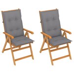 vidaXL Chaises de jardin 2 Pièces avec coussins gris Bois de teck massif