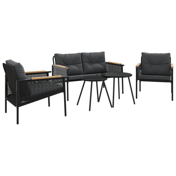 vidaXL Ensemble de meubles de balcon avec coussins 5 Pièces noir acier