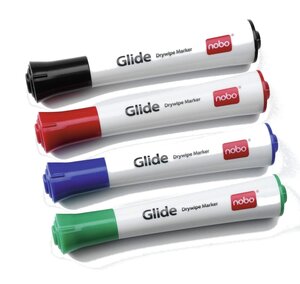 Lot de 4 marqueurs effaçables à sec glide pointe fine coloris assortis nobo