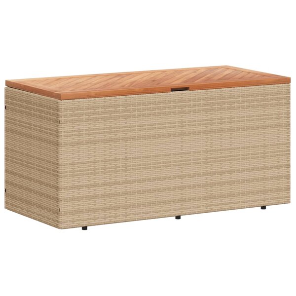 vidaXL Boîte de rangement de jardin beige résine tressée bois d'acacia
