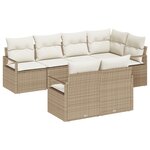 Ensemble de Canapés de Jardin 7 pièces vidaXL avec Coussins Beige en Poly Rattan