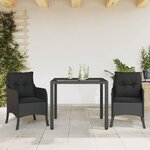 vidaXL Ensemble à manger de jardin avec coussins 3 Pièces Noir