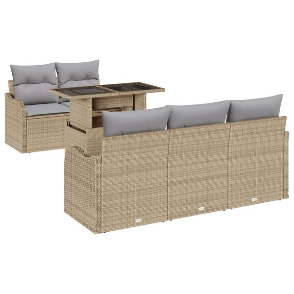 Ensemble de Canapés de Jardin 6 Pièces avec Coussins Rattan Poly Beige