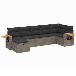 vidaXL Salon de jardin avec coussins 7 Pièces gris résine tressée