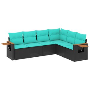 vidaXL Salon de jardin 6 Pièces avec coussins noir résine tressée