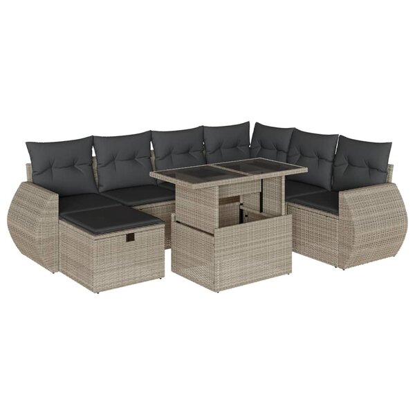 vidaXL Salon de jardin 8 Pièces avec coussins gris clair résine tressée