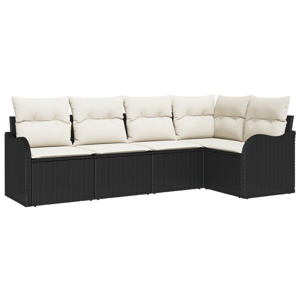 Set de canapés de jardin vidaXL 5 pièces avec coussins noirs en poly rotin