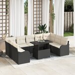 Ensemble de Canapé de Jardin VidaXL 10 pièces avec Coussins Noir Rattan Poly