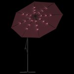 vidaXL Parasol déporté à LED et mât en acier Rouge bordeaux