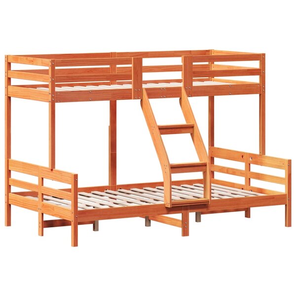 vidaXL Lit superposé 80x200/120x200 cm cire marron bois de pin massif