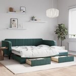 vidaXL Lit de jour et gigogne et tiroirs vert foncé 100x200 cm velours