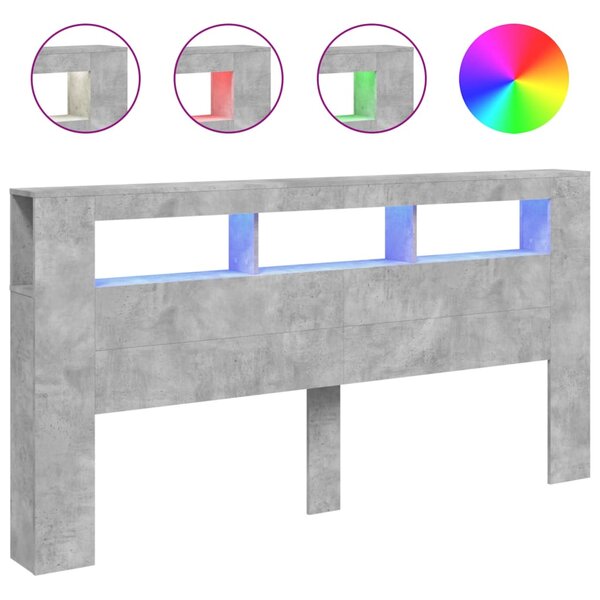 vidaXL Tête de lit à LED gris béton 200x18 5x103 5cm bois d'ingénierie
