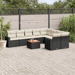 vidaXL Salon de jardin 10 Pièces avec coussins noir résine tressée