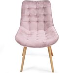 Lot de 4 chaises de salon salle à manger pied en bois et velours rose 01_0000743