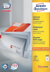 Boite 1200 étiquettes multi-usages 105 x 48 mm sur 100 feuilles blanc avery zweckform