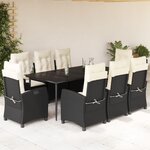 vidaXL Ensemble à manger de jardin 9Pièces coussins noir résine tressée