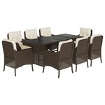 vidaXL Ensemble à manger de jardin et coussins 9 Pièces marron poly rotin