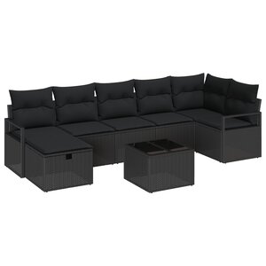 Canapé de Jardin 8 Pièces avec Coussins Noir Poly Rattan