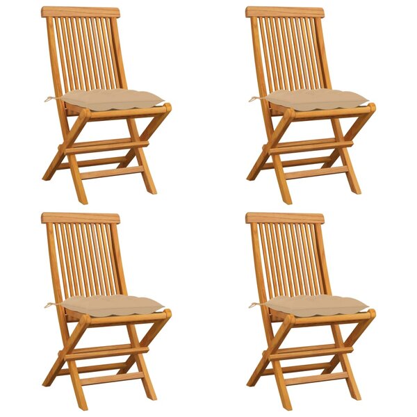 vidaXL Chaises de jardin et coussins beige lot de 4 Bois teck massif