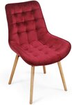 Lot de 4 chaises de salon salle à manger pied en bois et velours rouge foncé 01_0000558