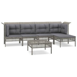 vidaXL Salon de jardin 6 Pièces avec coussins Gris Résine tressée