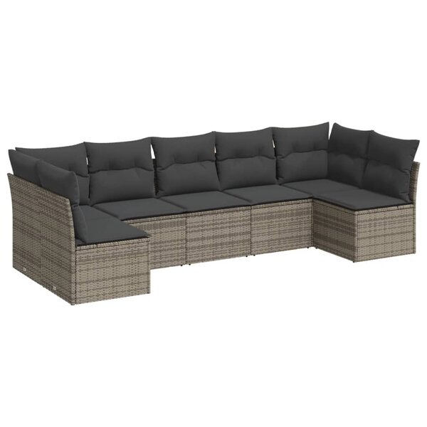 vidaXL Salon de jardin avec coussins 7 Pièces gris résine tressée